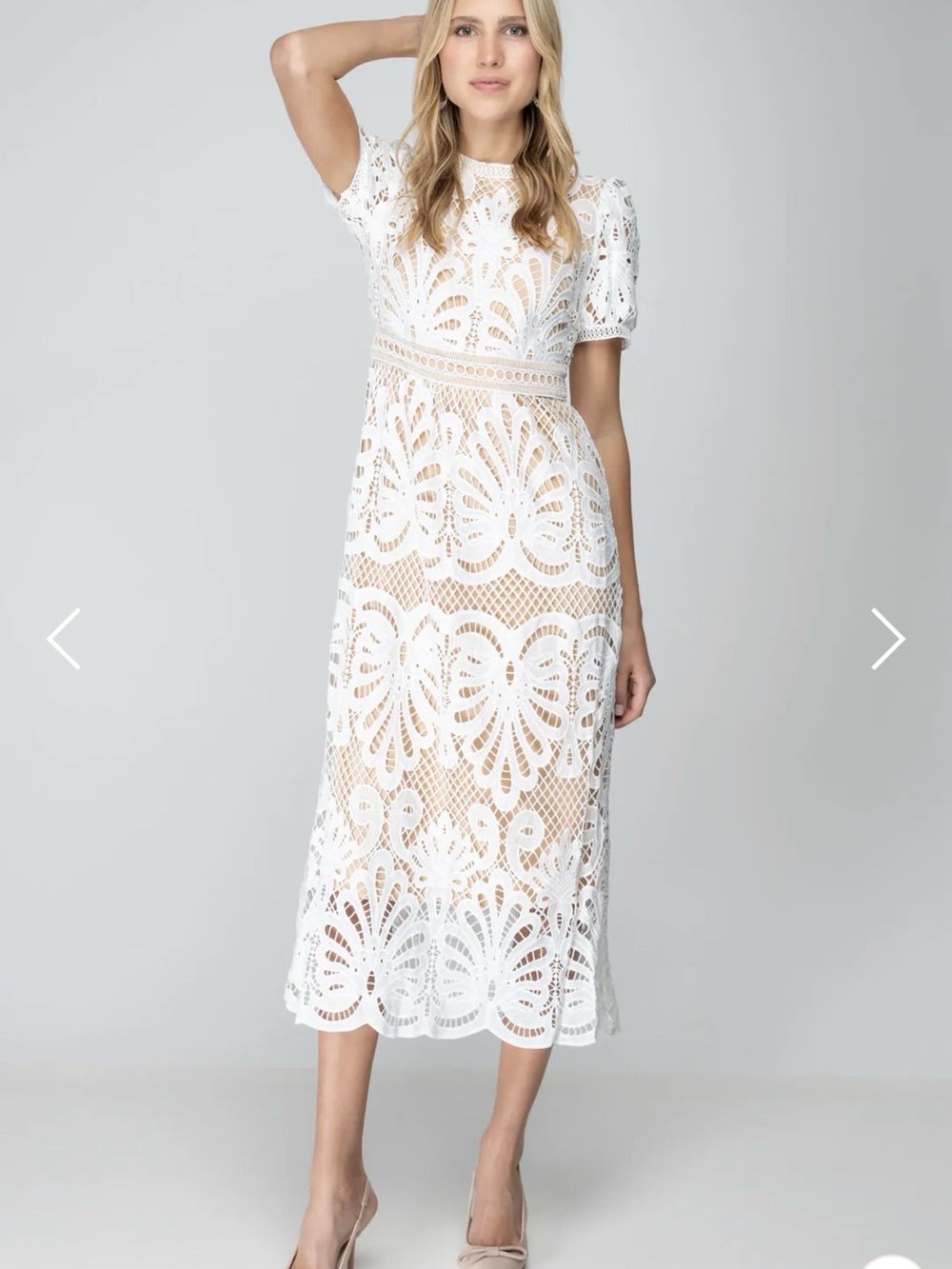 Bluivy White Crochet Lace Midi Dress